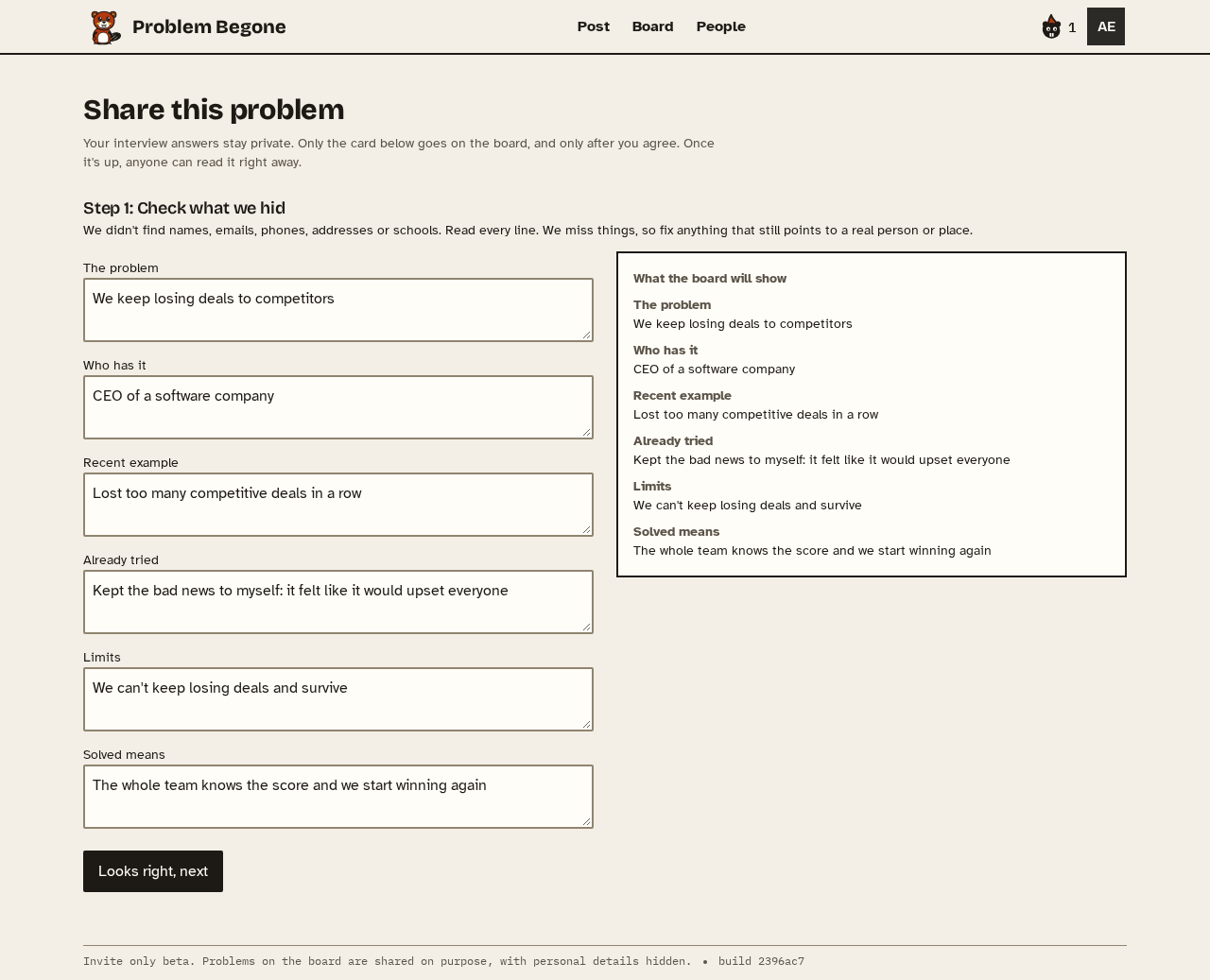 Problem Begone Share this problem screen with a sample problem seeded for the demo